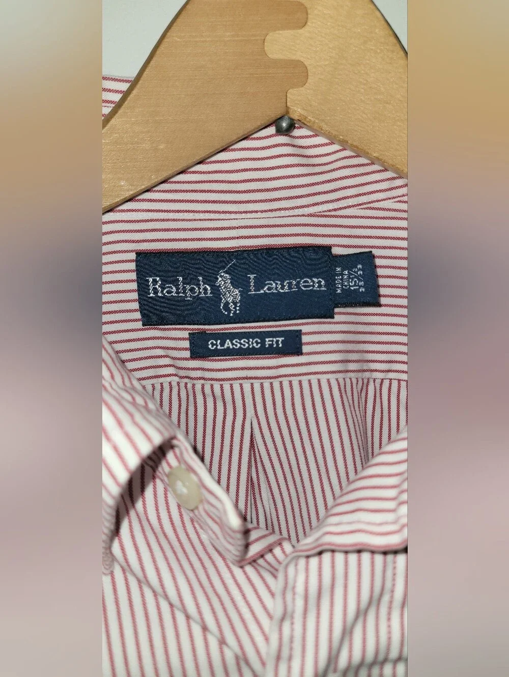 Vintage Ralph Lauren Shirt Mens 15.5Pink Striped Button Down Custom Fit
